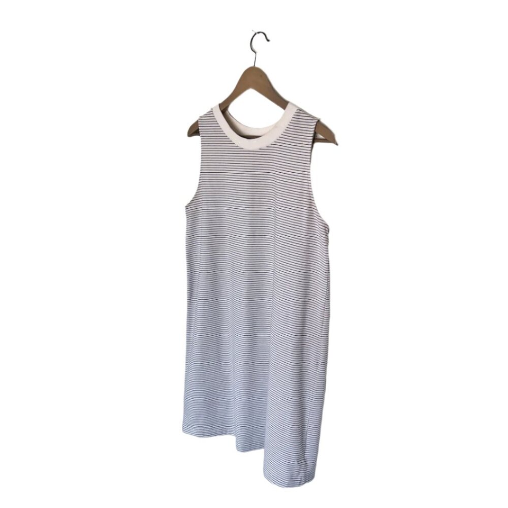 White Mockneck Tank Dress with Black Stripes, Size Large